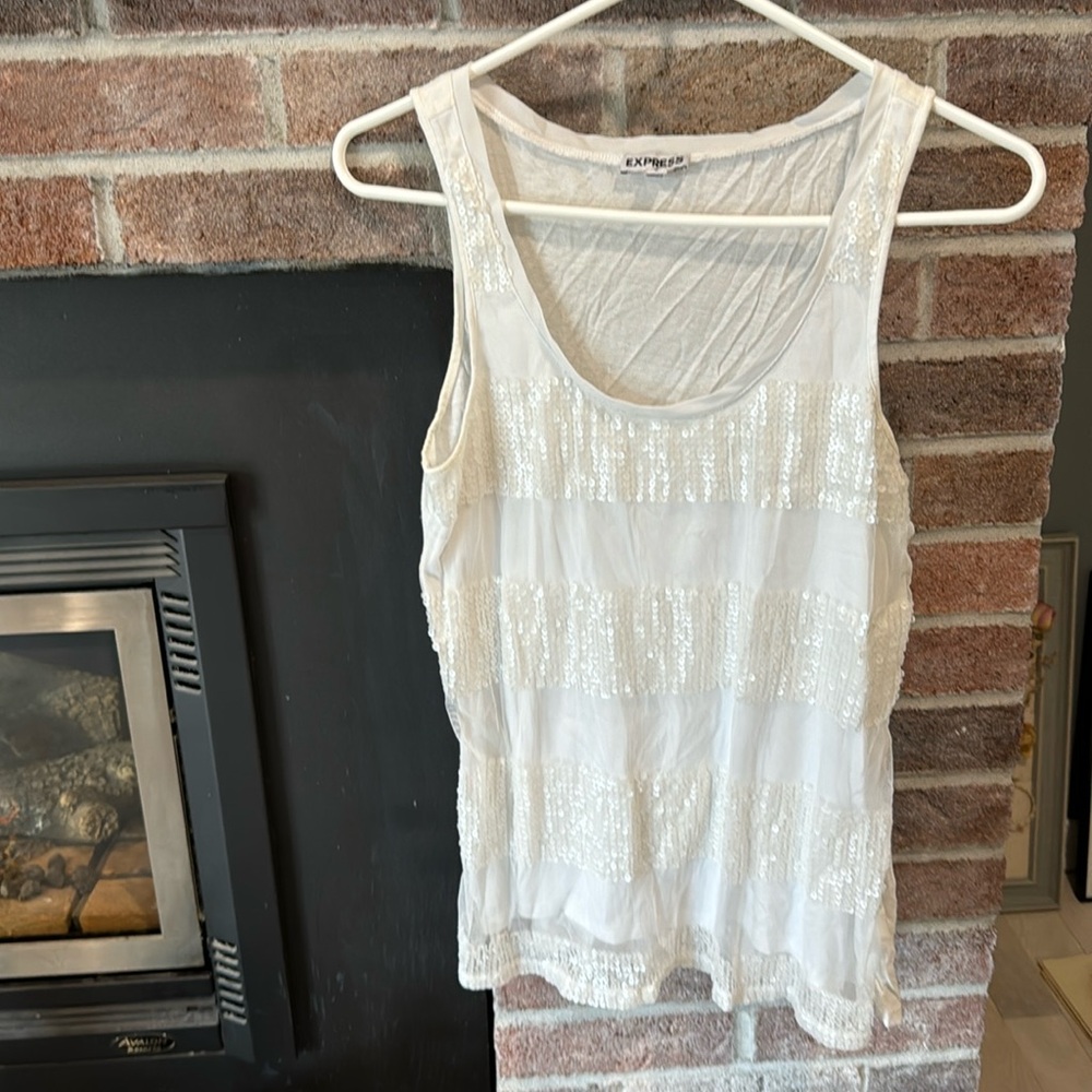 Express medium sequin tank white